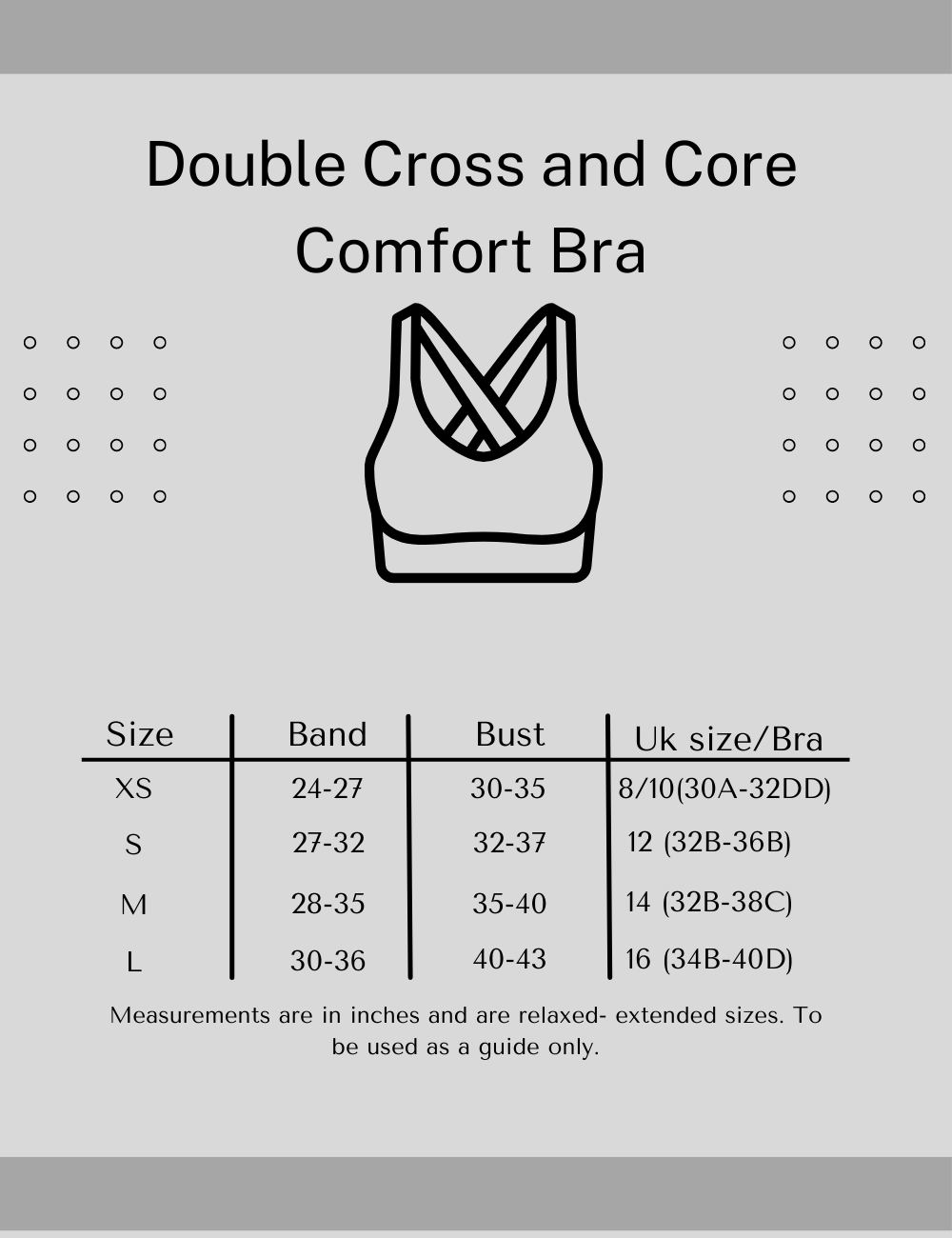 Activewear Chocolate core bra sizing