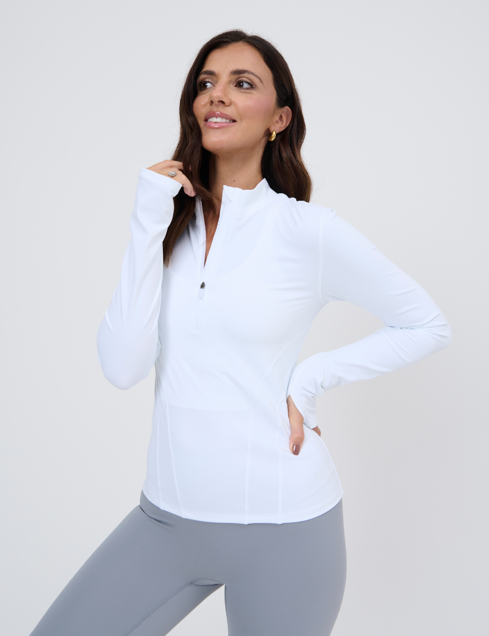 Activewear White mid zip jacket front view