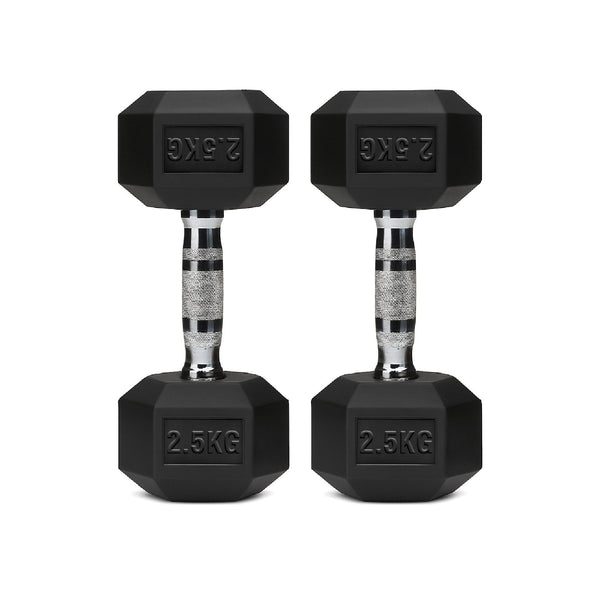 Hex Dumbbells Pair – Rubber-Coated Cast Iron – 2.5kg to 60kg – Premium Gym Weights