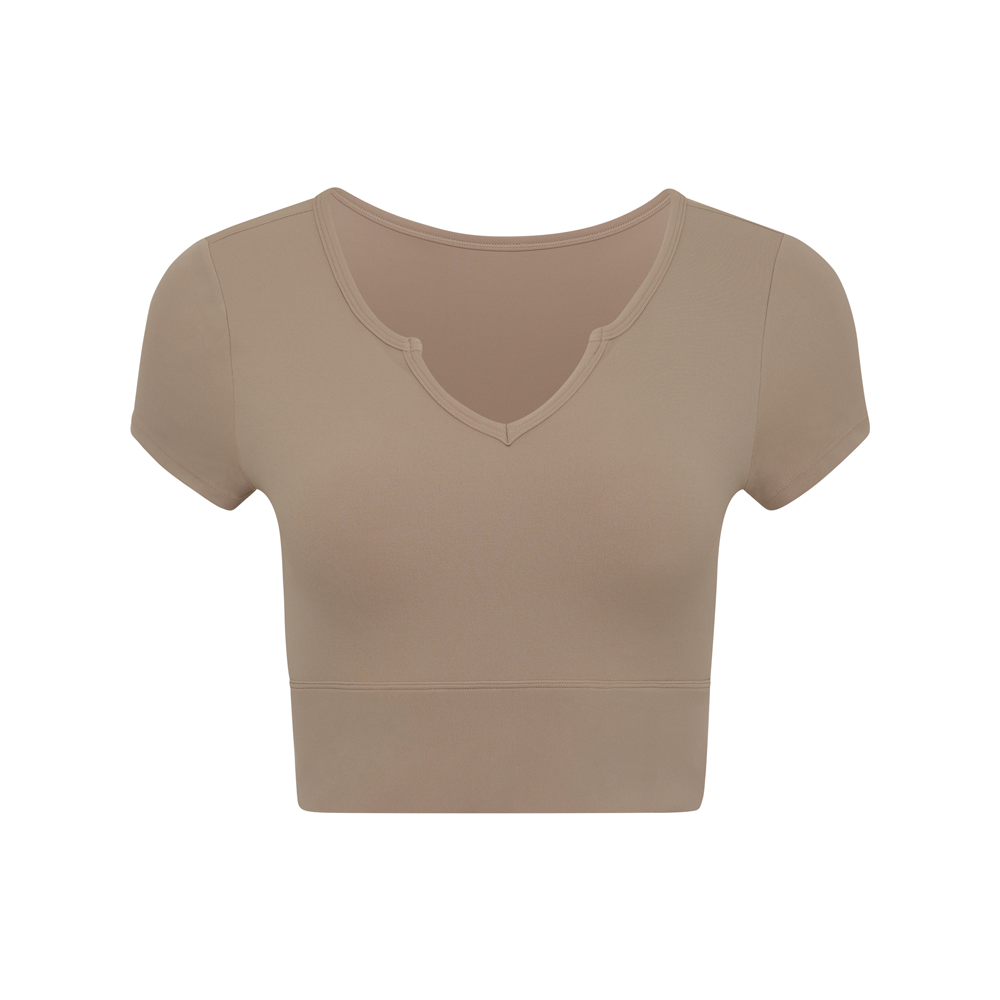 
                      
                        Capped sleeve top latte front
                      
                    